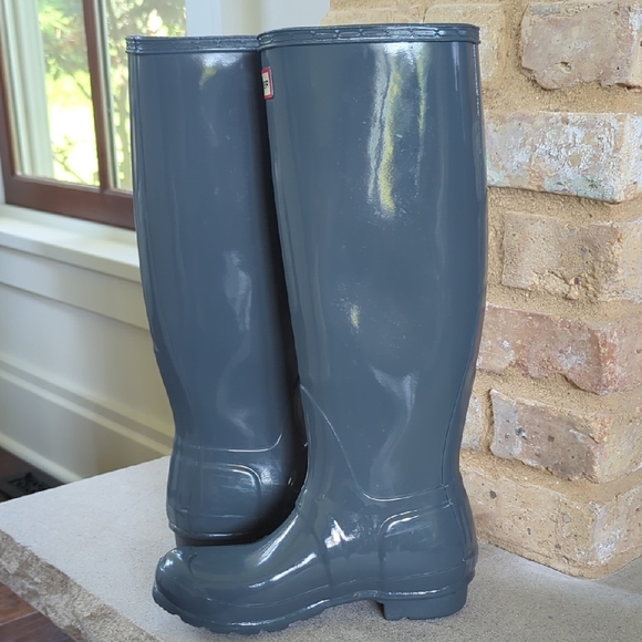 HUNTER I Original Tall Gloss Graphite Blue Grey Welly Rain Boots, US 5 EU 36 - Picture 11 of 16